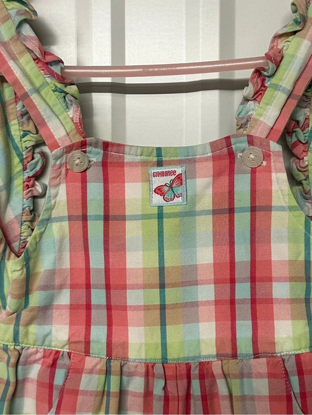 Vintage Gymboree Pastel Plaid Flutter Sleeve Romper Playsuit Cottagecore